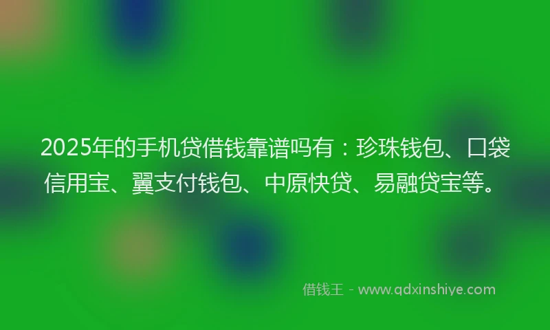 2025年的手机贷借钱靠谱吗有：珍珠钱包、口袋信用宝、翼支付钱包、中原快贷、易融贷宝等。
