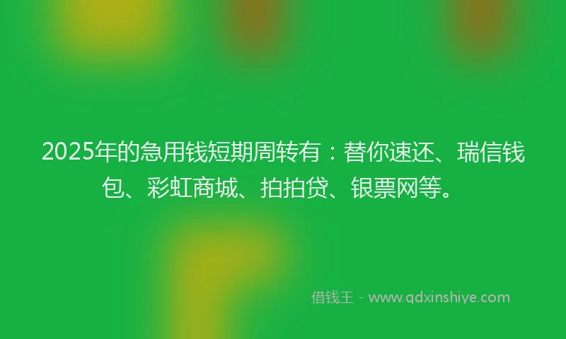 2025年的急用钱短期周转有：替你速还、瑞信钱包、彩虹商城、拍拍贷、银票网等。