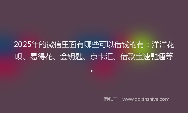 2025年的微信里面有哪些可以借钱的有：洋洋花呗、易得花、金钥匙、京卡汇、借款宝速融通等。