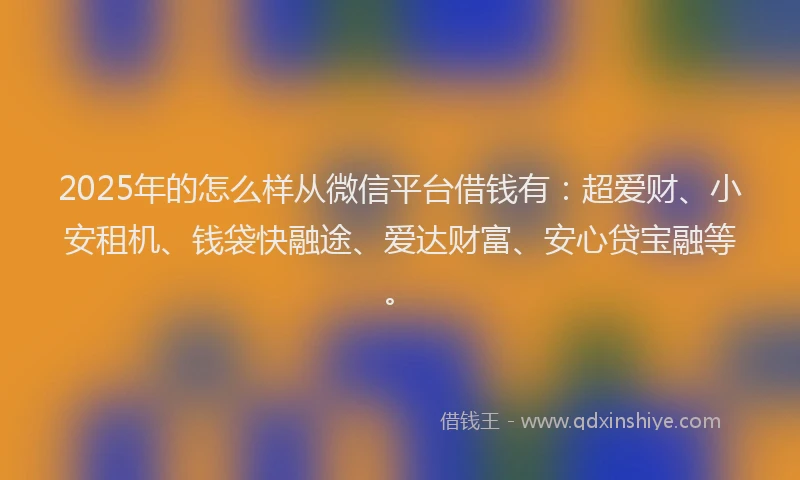2025年的怎么样从微信平台借钱有：超爱财、小安租机、钱袋快融途、爱达财富、安心贷宝融等。