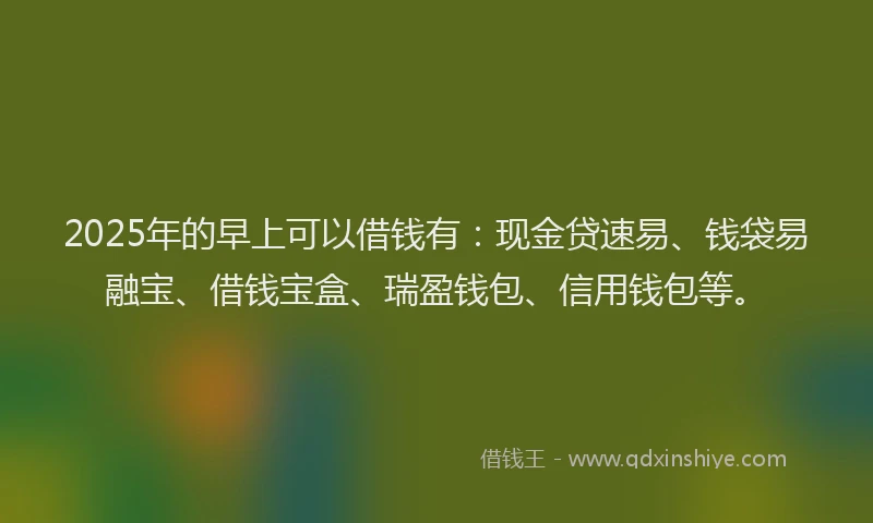 2025年的早上可以借钱有：现金贷速易、钱袋易融宝、借钱宝盒、瑞盈钱包、信用钱包等。