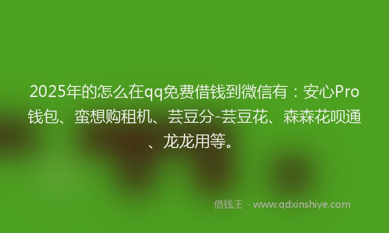 2025年的怎么在qq免费借钱到微信有：安心Pro钱包、蛮想购租机、芸豆分-芸豆花、森森花呗通、龙龙用等。