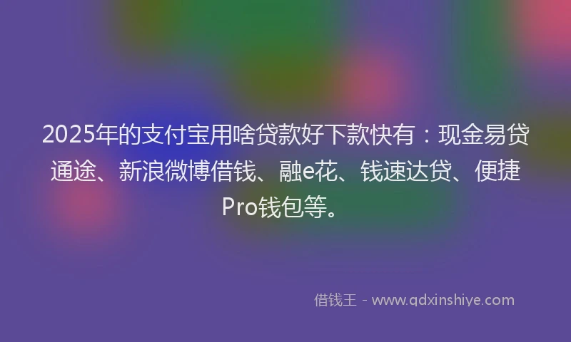 2025年的支付宝用啥贷款好下款快有：现金易贷通途、新浪微博借钱、融e花、钱速达贷、便捷Pro钱包等。