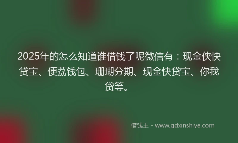2025年的怎么知道谁借钱了呢微信有：现金侠快贷宝、便荔钱包、珊瑚分期、现金快贷宝、你我贷等。