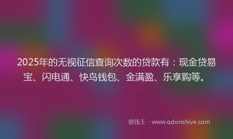 2025年的无视征信查询次数的贷款有：现金贷易宝、闪电通、快鸟钱包、金满盈、乐享购等。