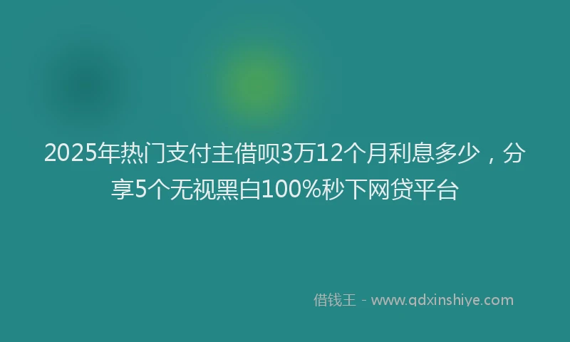 2025年热门支付主借呗3万12个月利息多少，分享5个无视黑白100%秒下网贷平台