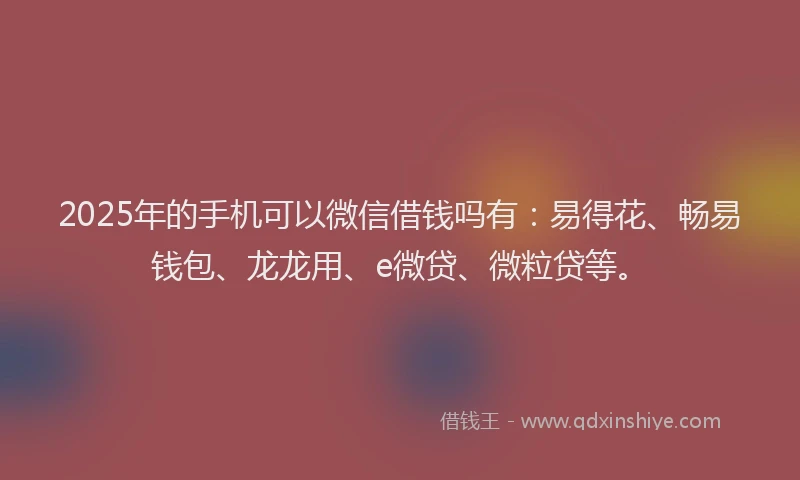 2025年的手机可以微信借钱吗有：易得花、畅易钱包、龙龙用、e微贷、微粒贷等。