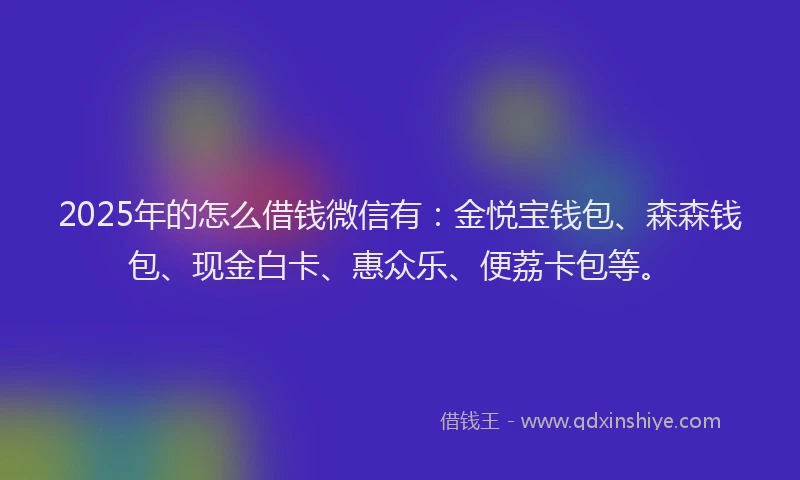 2025年的怎么借钱微信有：金悦宝钱包、森森钱包、现金白卡、惠众乐、便荔卡包等。
