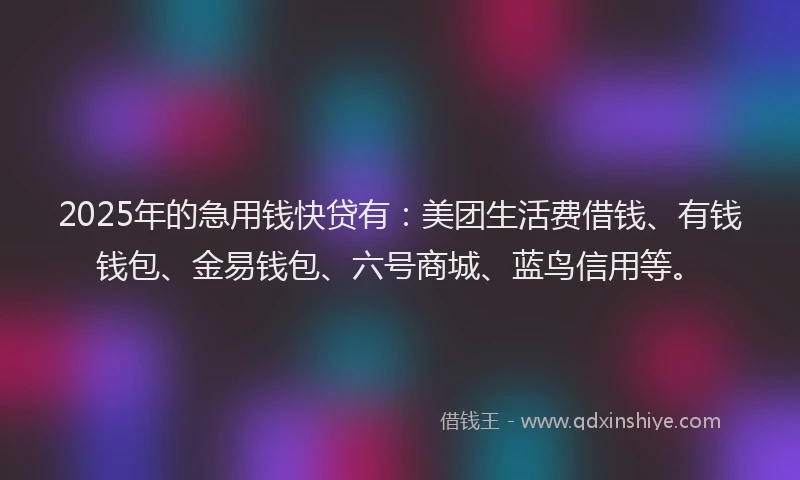 2025年的急用钱快贷有：美团生活费借钱、有钱钱包、金易钱包、六号商城、蓝鸟信用等。