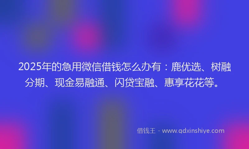 2025年的急用微信借钱怎么办有：鹿优选、树融分期、现金易融通、闪贷宝融、惠享花花等。