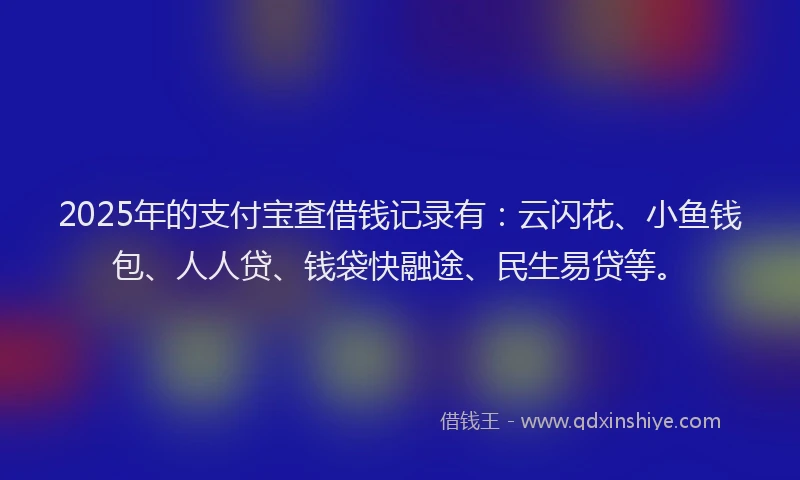 2025年的支付宝查借钱记录有：云闪花、小鱼钱包、人人贷、钱袋快融途、民生易贷等。