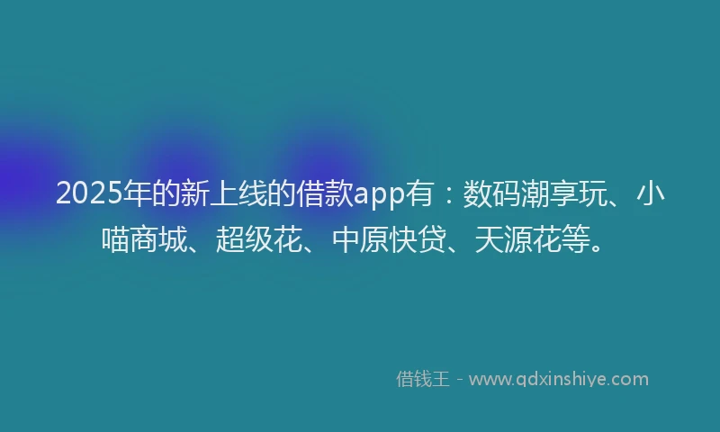 2025年的新上线的借款app有：数码潮享玩、小喵商城、超级花、中原快贷、天源花等。