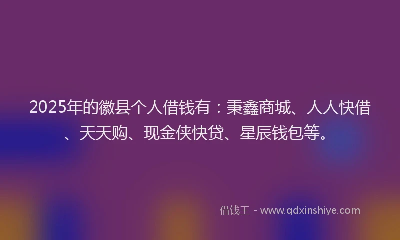 2025年的徽县个人借钱有：秉鑫商城、人人快借、天天购、现金侠快贷、星辰钱包等。