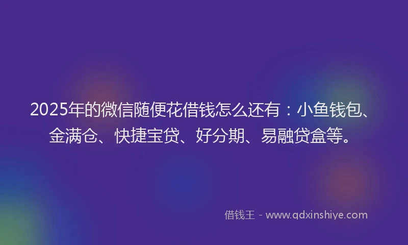 2025年的微信随便花借钱怎么还有：小鱼钱包、金满仓、快捷宝贷、好分期、易融贷盒等。
