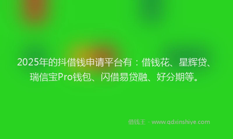 2025年的抖借钱申请平台有：借钱花、星辉贷、瑞信宝Pro钱包、闪借易贷融、好分期等。