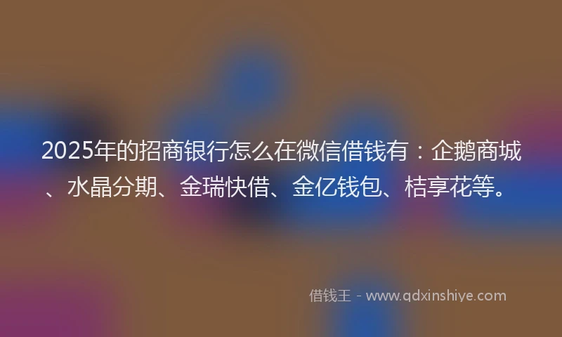 2025年的招商银行怎么在微信借钱有：企鹅商城、水晶分期、金瑞快借、金亿钱包、桔享花等。