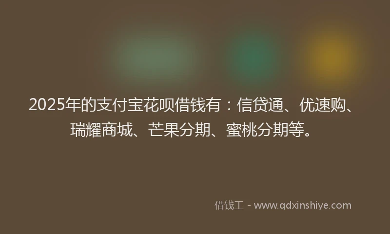 2025年的支付宝花呗借钱有：信贷通、优速购、瑞耀商城、芒果分期、蜜桃分期等。
