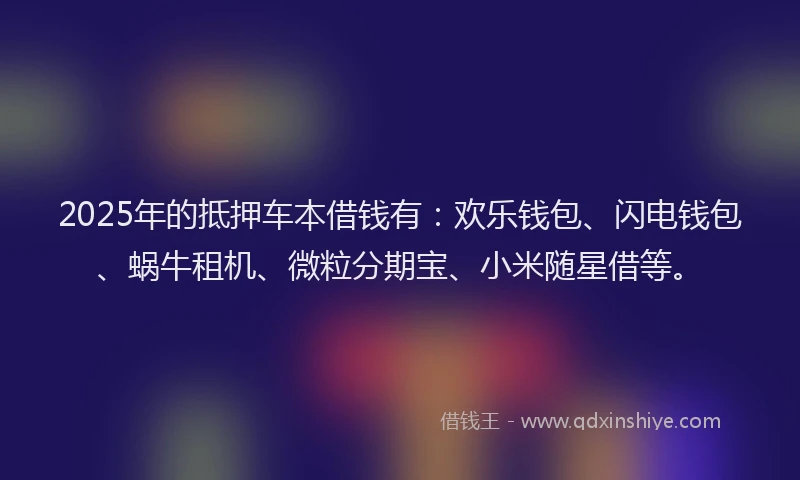 2025年的抵押车本借钱有：欢乐钱包、闪电钱包、蜗牛租机、微粒分期宝、小米随星借等。