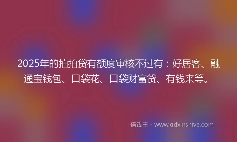 2025年的拍拍贷有额度审核不过有：好居客、融通宝钱包、口袋花、口袋财富贷、有钱来等。