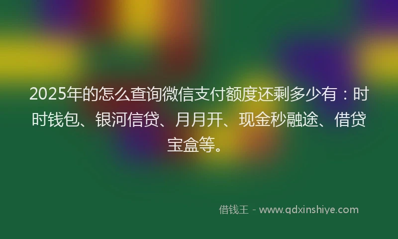 2025年的怎么查询微信支付额度还剩多少有：时时钱包、银河信贷、月月开、现金秒融途、借贷宝盒等。