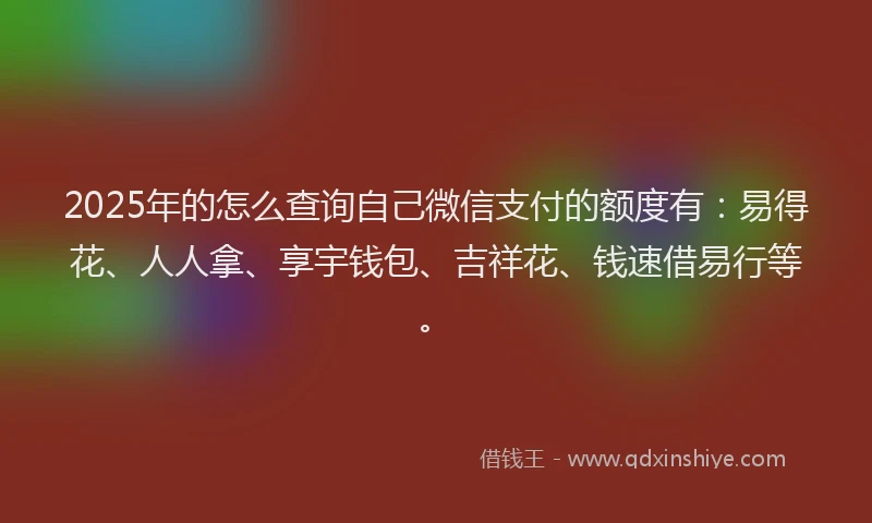 2025年的怎么查询自己微信支付的额度有：易得花、人人拿、享宇钱包、吉祥花、钱速借易行等。