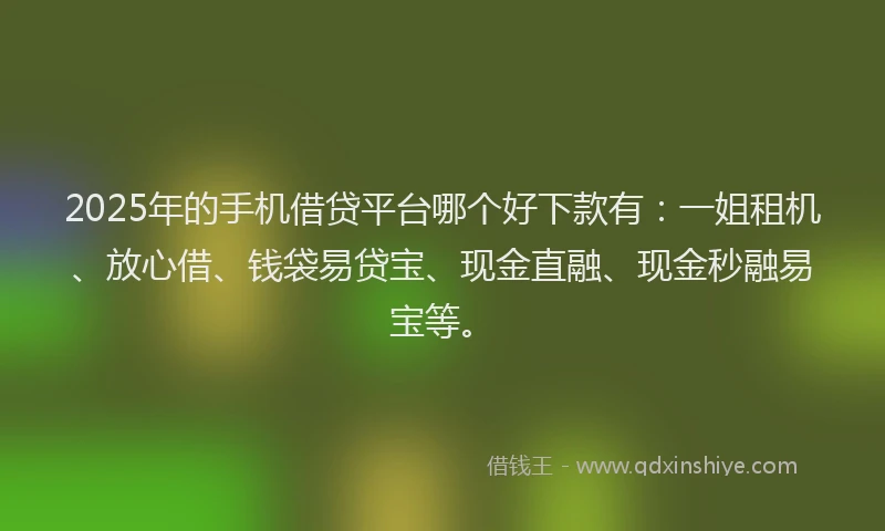 2025年的手机借贷平台哪个好下款有：一姐租机、放心借、钱袋易贷宝、现金直融、现金秒融易宝等。