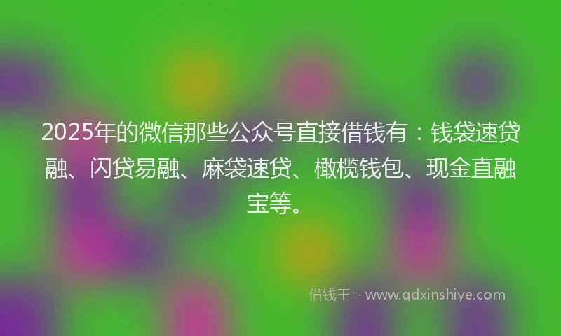 2025年的微信那些公众号直接借钱有：钱袋速贷融、闪贷易融、麻袋速贷、橄榄钱包、现金直融宝等。