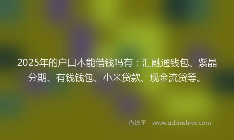 2025年的户口本能借钱吗有：汇融通钱包、紫晶分期、有钱钱包、小米贷款、现金流贷等。