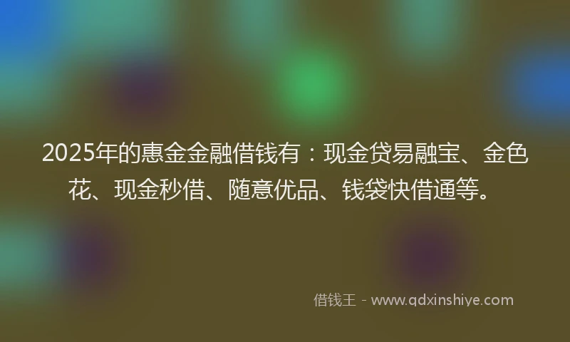 2025年的惠金金融借钱有：现金贷易融宝、金色花、现金秒借、随意优品、钱袋快借通等。