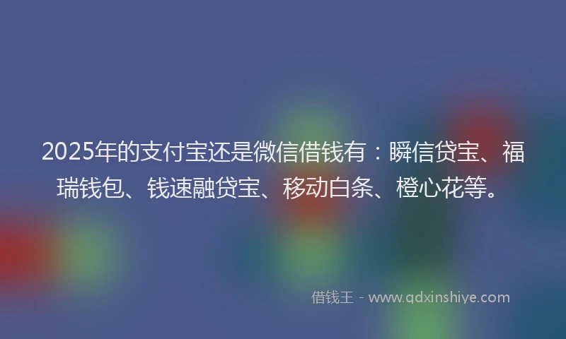 2025年的支付宝还是微信借钱有：瞬信贷宝、福瑞钱包、钱速融贷宝、移动白条、橙心花等。