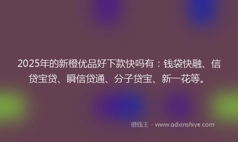 2025年的新橙优品好下款快吗有：钱袋快融、信贷宝贷、瞬信贷通、分子贷宝、新一花等。