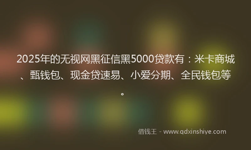 2025年的无视网黑征信黑5000贷款有：米卡商城、甄钱包、现金贷速易、小爱分期、全民钱包等。