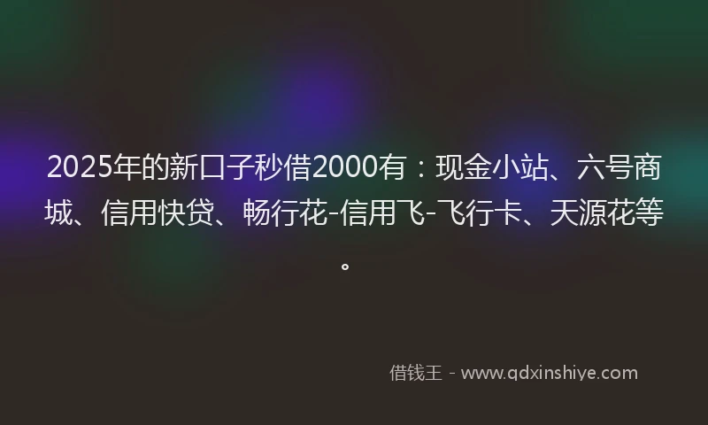 2025年的新口子秒借2000有：现金小站、六号商城、信用快贷、畅行花-信用飞-飞行卡、天源花等。