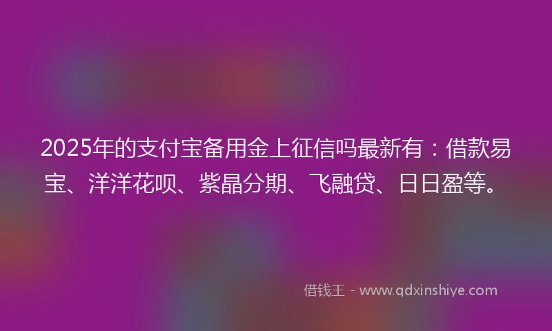 2025年的支付宝备用金上征信吗最新有：借款易宝、洋洋花呗、紫晶分期、飞融贷、日日盈等。