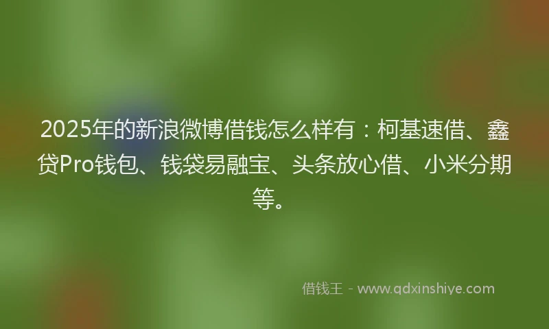 2025年的新浪微博借钱怎么样有：柯基速借、鑫贷Pro钱包、钱袋易融宝、头条放心借、小米分期等。