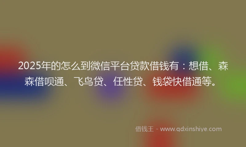 2025年的怎么到微信平台贷款借钱有：想借、森森借呗通、飞鸟贷、任性贷、钱袋快借通等。
