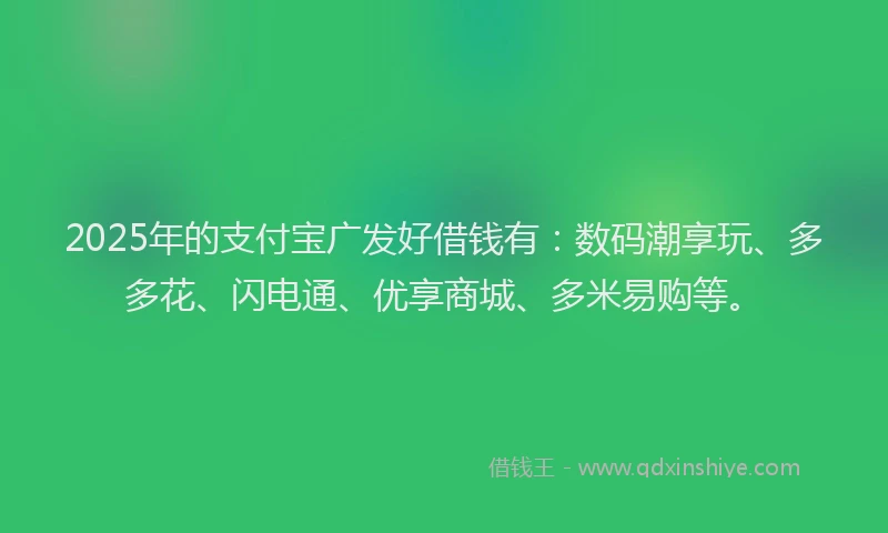 2025年的支付宝广发好借钱有：数码潮享玩、多多花、闪电通、优享商城、多米易购等。