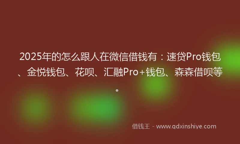 2025年的怎么跟人在微信借钱有：速贷Pro钱包、金悦钱包、花呗、汇融Pro+钱包、森森借呗等。
