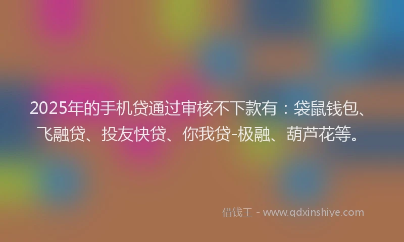 2025年的手机贷通过审核不下款有：袋鼠钱包、飞融贷、投友快贷、你我贷-极融、葫芦花等。
