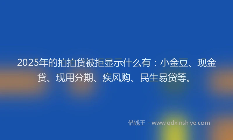 2025年的拍拍贷被拒显示什么有：小金豆、现金贷、现用分期、疾风购、民生易贷等。
