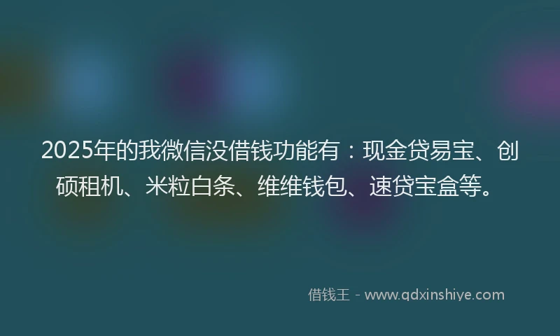 2025年的我微信没借钱功能有：现金贷易宝、创硕租机、米粒白条、维维钱包、速贷宝盒等。