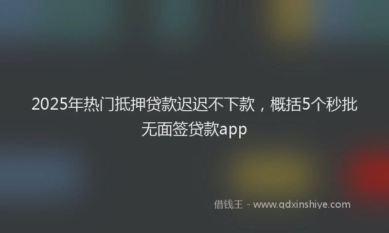 2025年热门抵押贷款迟迟不下款，概括5个秒批无面签贷款app