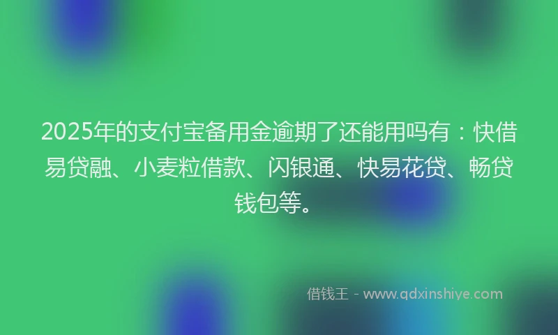 2025年的支付宝备用金逾期了还能用吗有：快借易贷融、小麦粒借款、闪银通、快易花贷、畅贷钱包等。