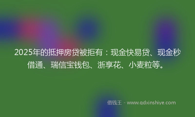 2025年的抵押房贷被拒有：现金快易贷、现金秒借通、瑞信宝钱包、浙享花、小麦粒等。
