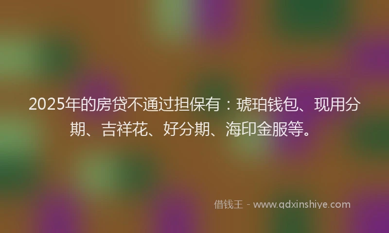 2025年的房贷不通过担保有：琥珀钱包、现用分期、吉祥花、好分期、海印金服等。