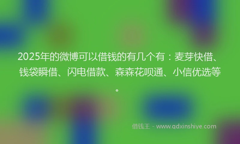 2025年的微博可以借钱的有几个有：麦芽快借、钱袋瞬借、闪电借款、森森花呗通、小信优选等。
