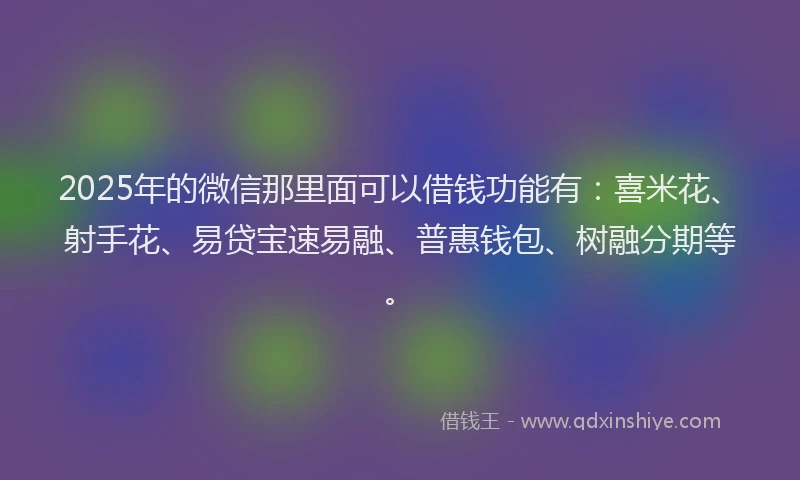 2025年的微信那里面可以借钱功能有：喜米花、射手花、易贷宝速易融、普惠钱包、树融分期等。