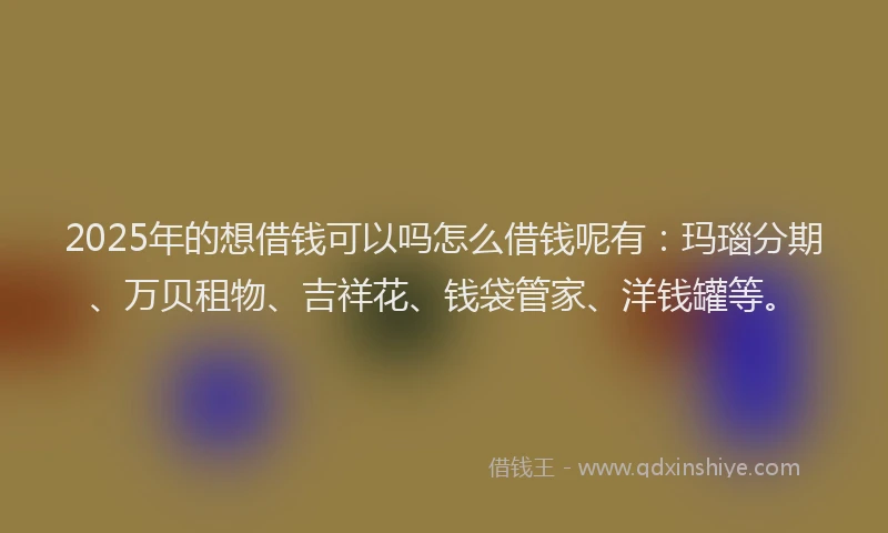 2025年的想借钱可以吗怎么借钱呢有：玛瑙分期、万贝租物、吉祥花、钱袋管家、洋钱罐等。