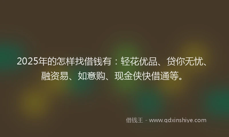 2025年的怎样找借钱有：轻花优品、贷你无忧、融资易、如意购、现金侠快借通等。