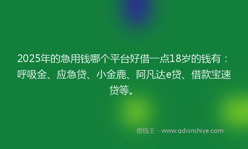 2025年的急用钱哪个平台好借一点18岁的钱有：呼吸金、应急贷、小金鹿、阿凡达e贷、借款宝速贷等。
